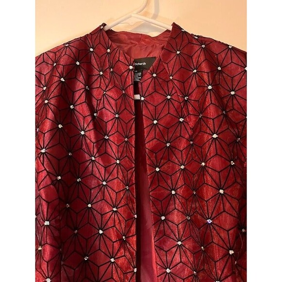 R&M Richards Evening Jacket Sz 14 Burgundy Black Rhinestone Retro Glam Holiday - Picture 6 of 7